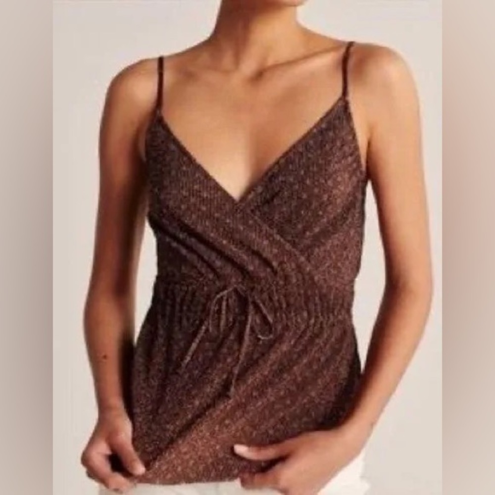 Abercrombie & Fitch A&F Brown Dot Micro Pleated Satin Cami